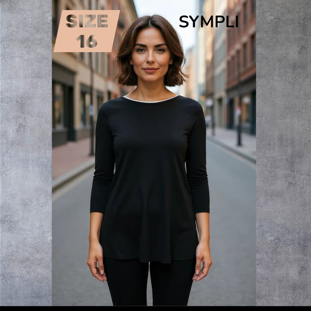 SYMPLI - Underline Boat Neck Tunic - Black, NWT, Size 16